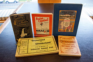 vintage books displayed on a table
