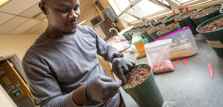 student planting seeds