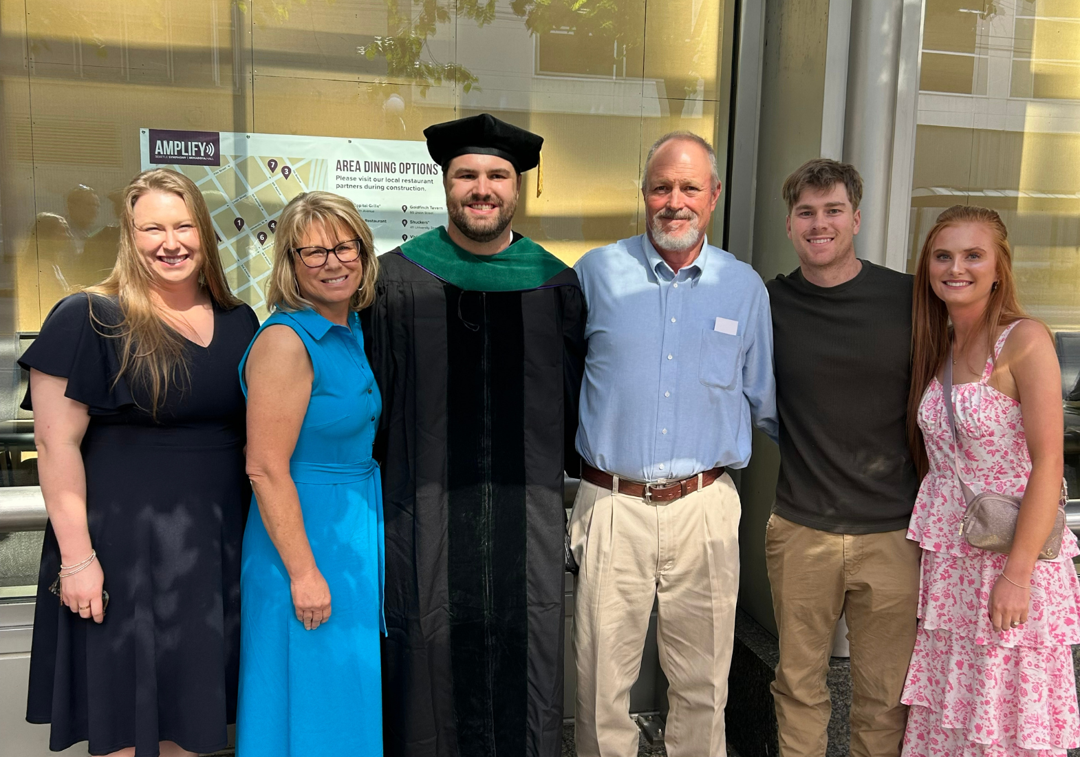 The Bronnenberg family at Trent's medical school graduation. L–R: Krista, Bobbi, Trent, Fred, Hayden, and Baylee Bronnenberg. Photo courtesy of Trent Bronnenberg.
