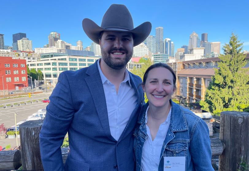 Trent Bronnenberg (left) with mentor Amy Navratil after Bronnenberg’s medical school graduation in May 2026. Photo courtesy of Trent Bronnenberg.