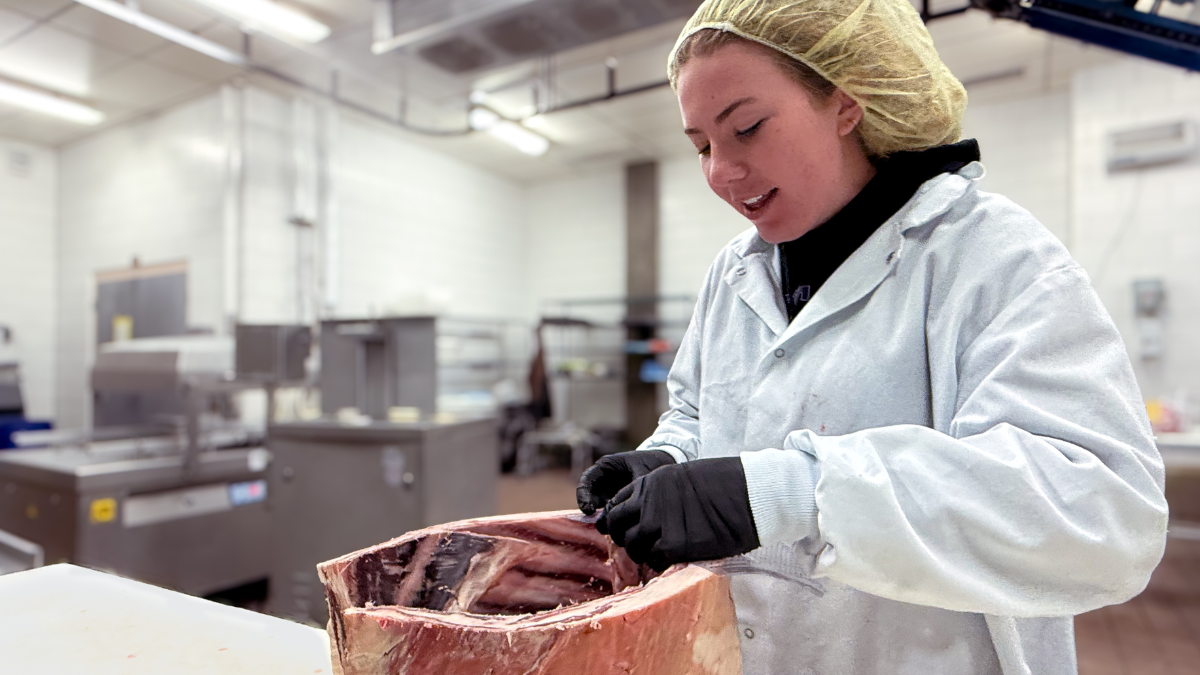 Student working in the UW Meat Lab
