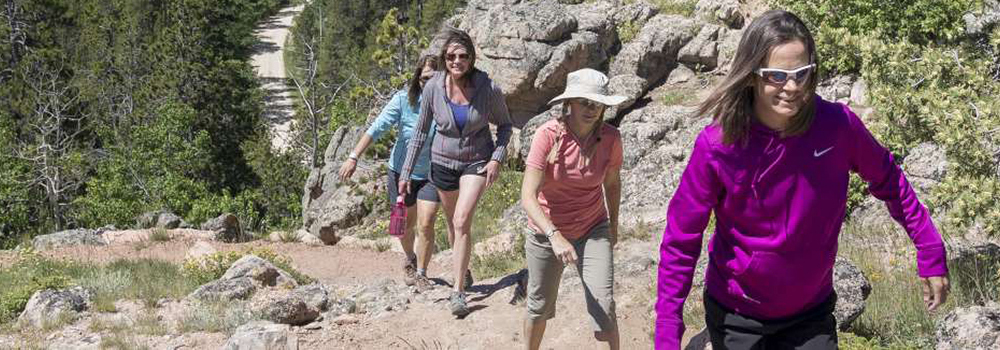 Three women hiking