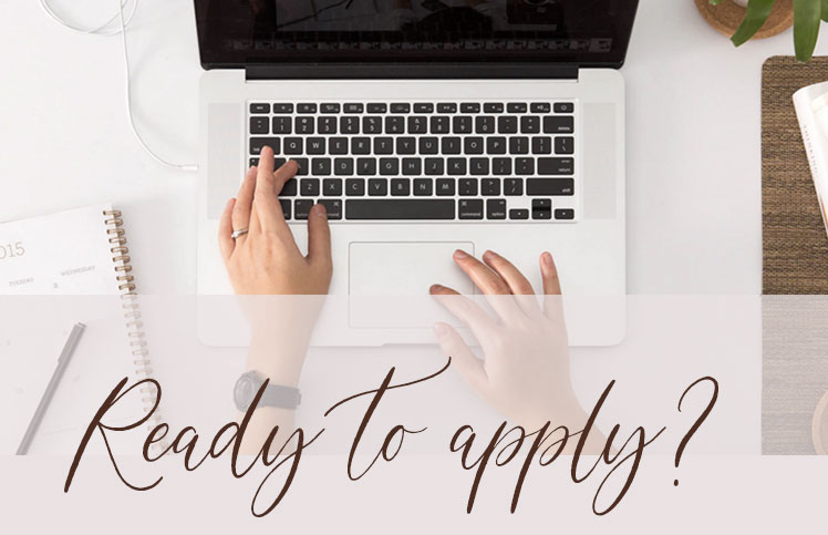 Ready to apply? over hands at laptop
