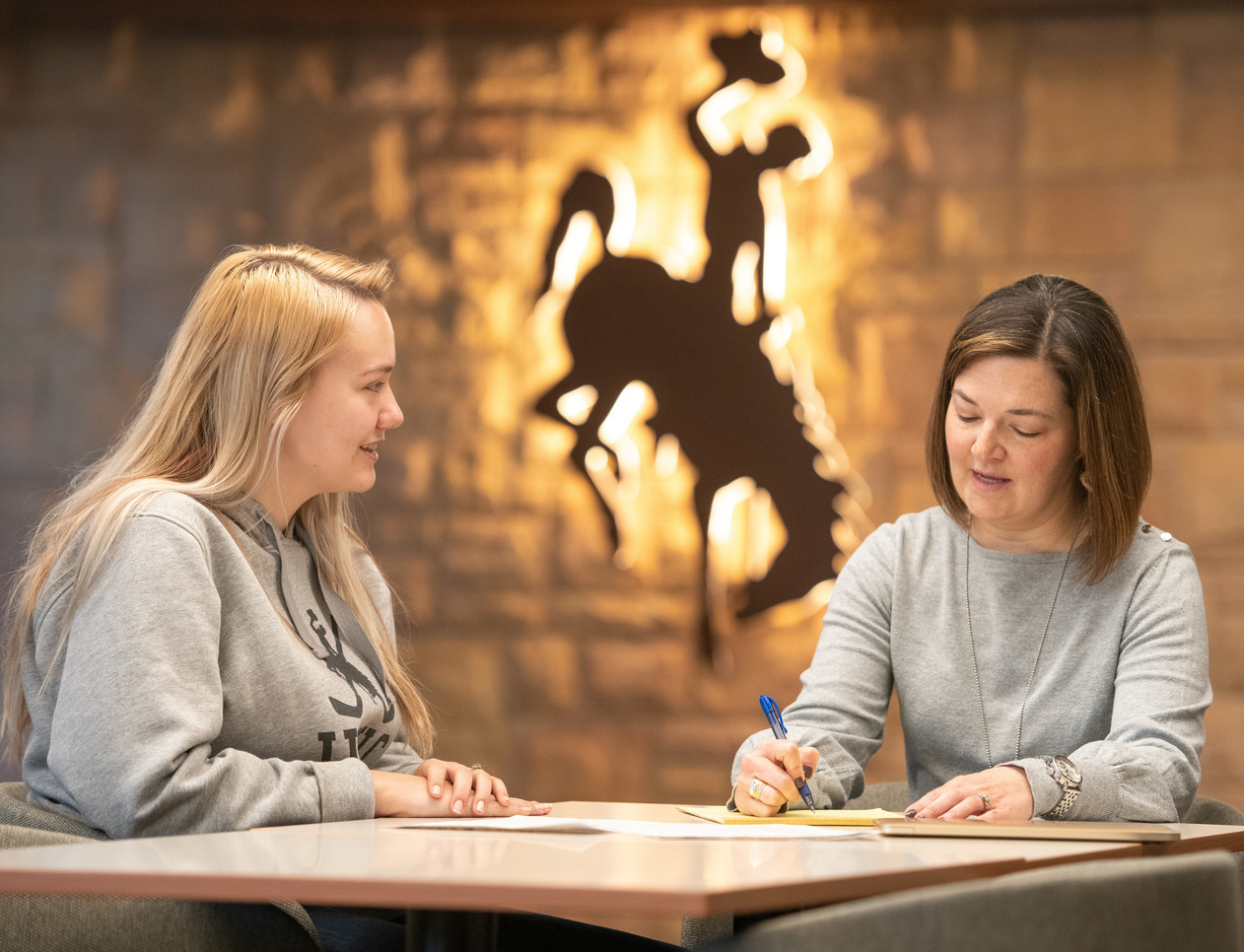 student works with a counselor