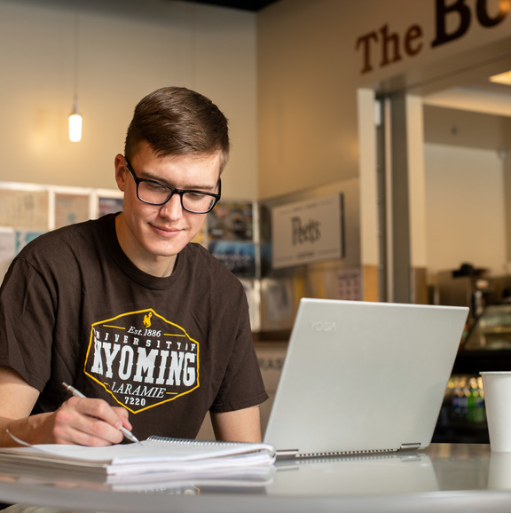 Student working at computer. 