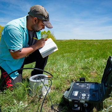 A student works out in the field