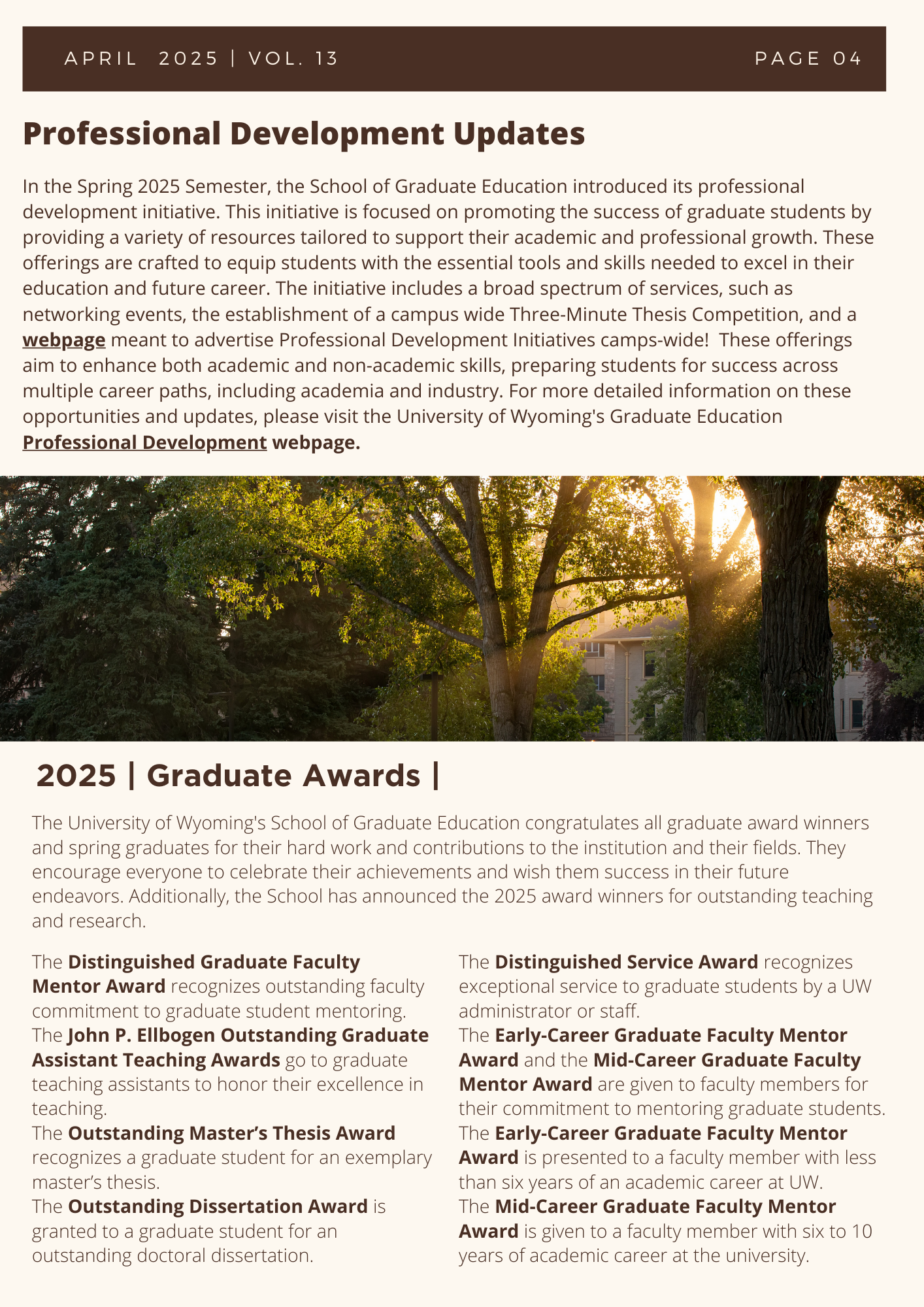 Spring 2025 Newsletter, screen reader friendly can be found under link Spring 2025 Newsletter PDF. 
