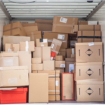 Packages int he back of a truck