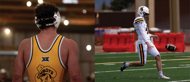 images of a wrestler and a football kicker