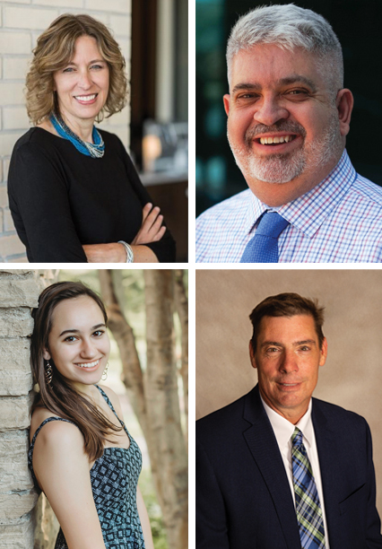 four headshot images of male and female alumni