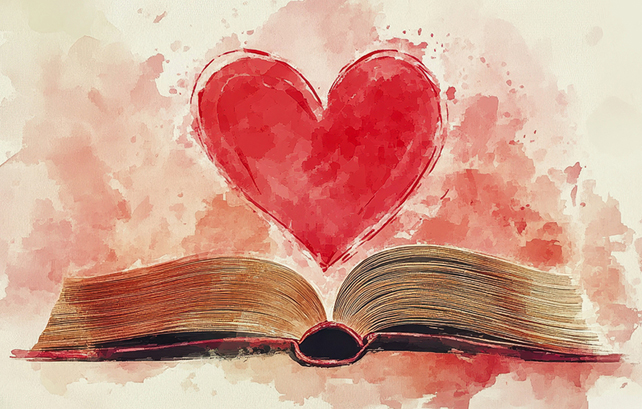 illustration of a heart over a book