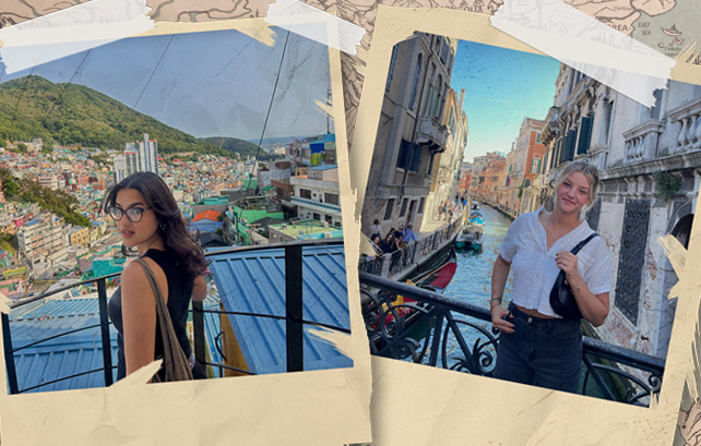 Two images - one of a woman in South Korea and one in Italy
