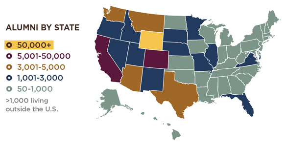 US map of alumni numbers