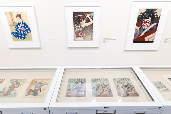 Closeup of art prints at the UW Art Museum