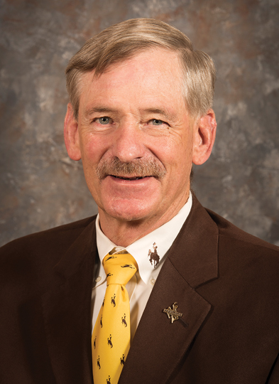 Studio image of a man in a brown suite and gold tie