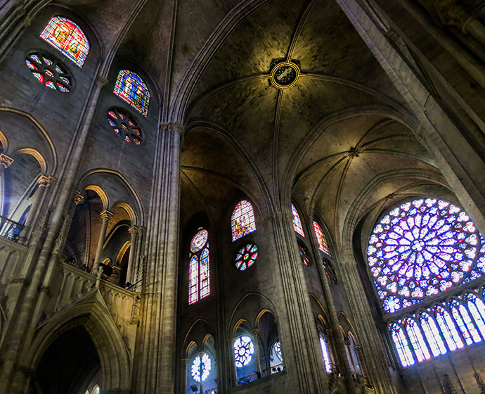 rose windows of Notre Dame from the inside
