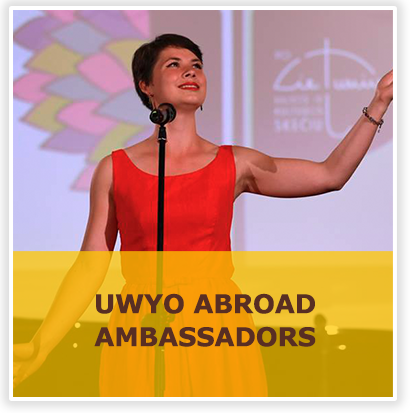 UWYO Abroad Ambassadors with picture of student abroad