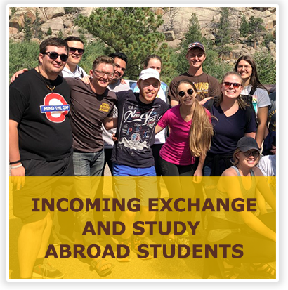 Incoming Exchange and Study Abroad Students over picture of students in mountains