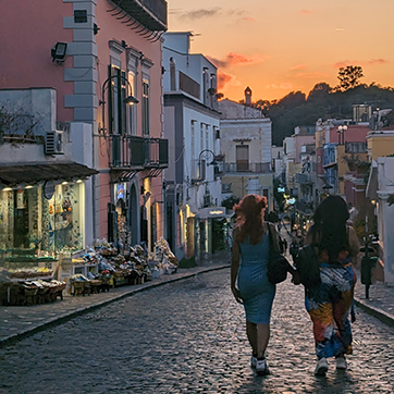 Students walking in Ischia, Italy