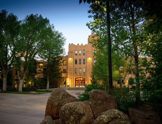 The Wyoming Student Union at dusk