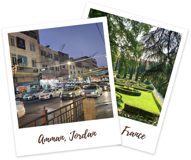 Amman, Jordan traffic and garden in France
