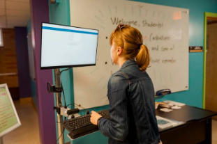 A woman working on a computer