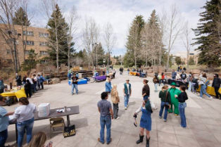 People standing outside the University of Wyoming Union