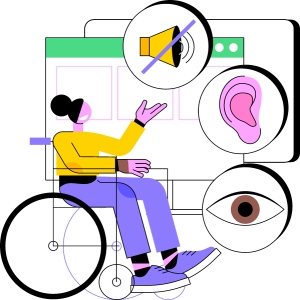 A graphic with a person in wheelchair 