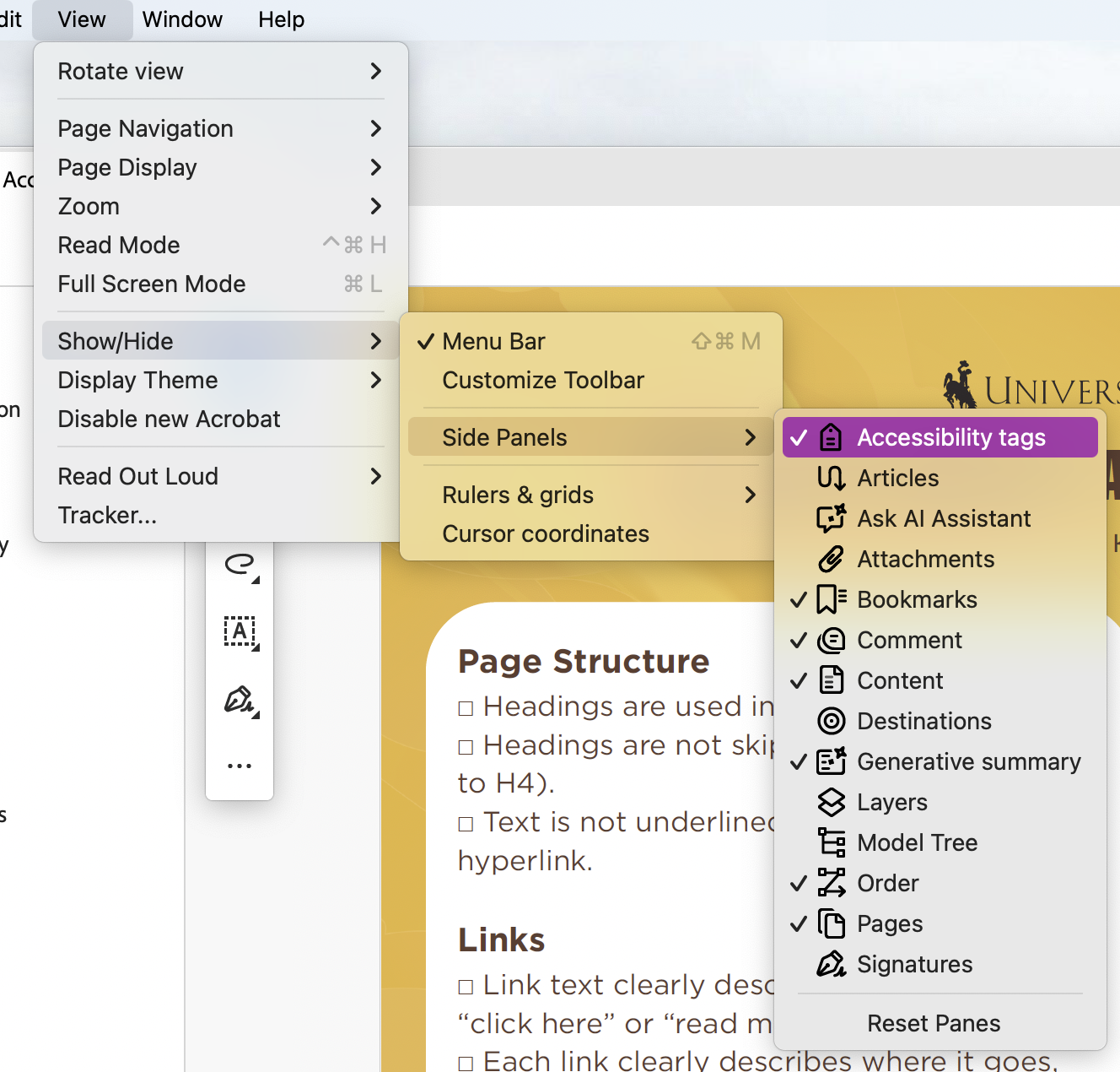 show accessibility tags in Adobe Pdf Pro