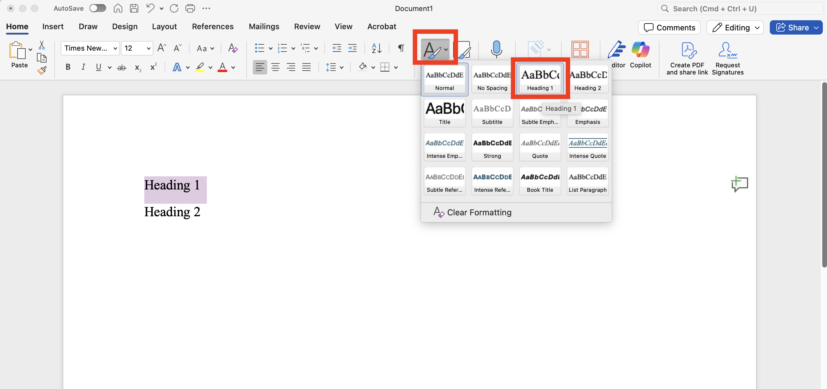 Assigning headers to text in Microsoft Word