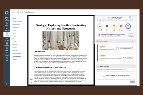An interface of UW's learning system with accessibility features.