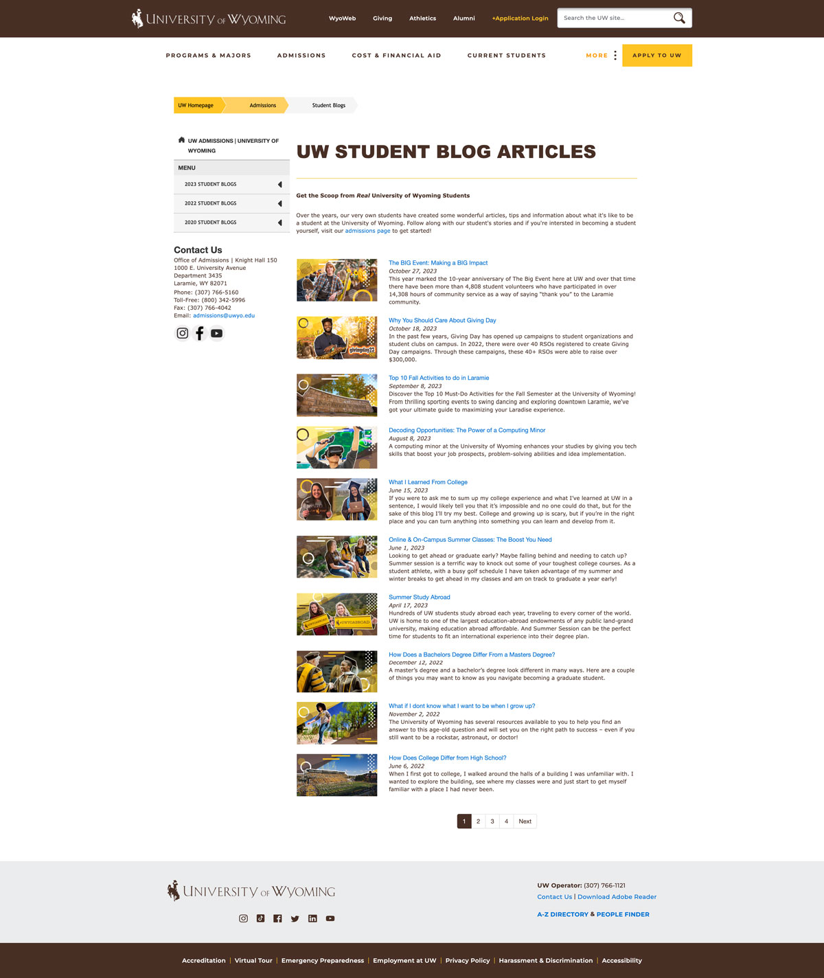 Screenprint of a UW blog-news listing page
