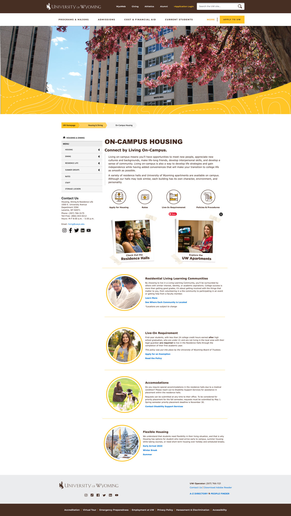 A screenprint of a UW two-column webpage