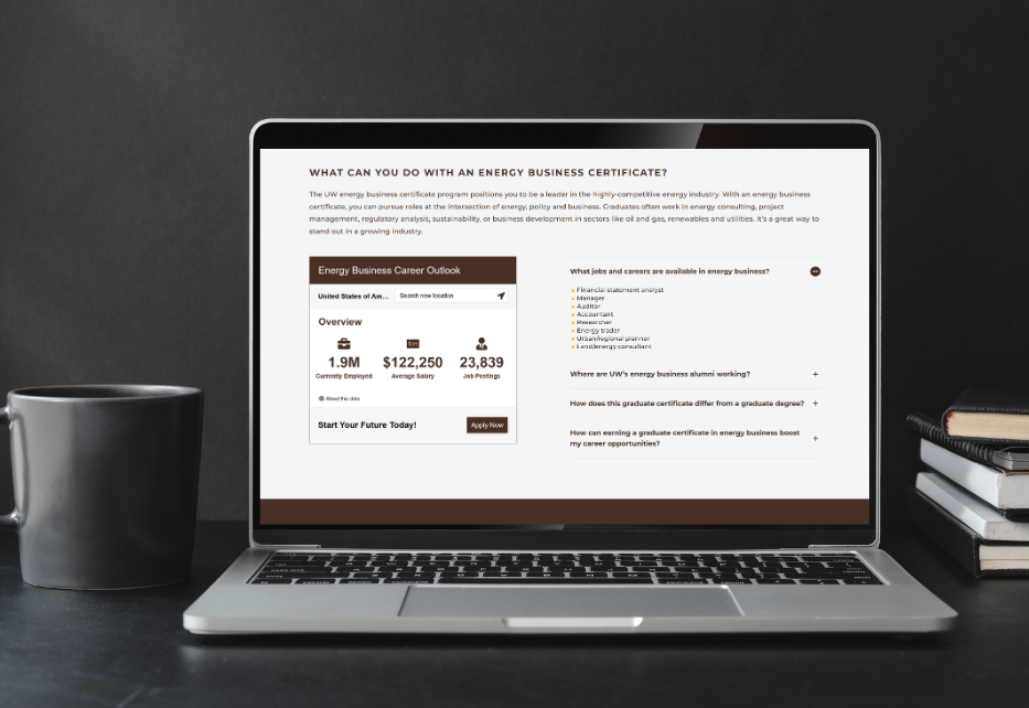 A screenshot of the Energy Business Certificate SEO degree page