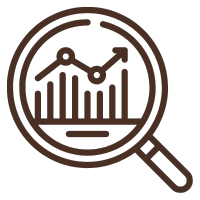 Magnifying glass icon with graphs in the magnifying glass