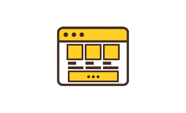 a brown and gold icon of a webpage with boxes and lines on it