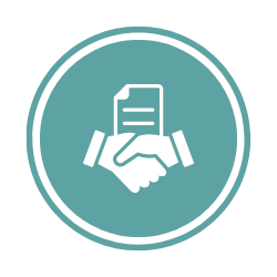 Two hands shaking with paper contract icon