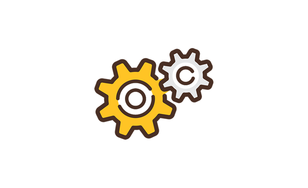 a brown and gold icon of gears