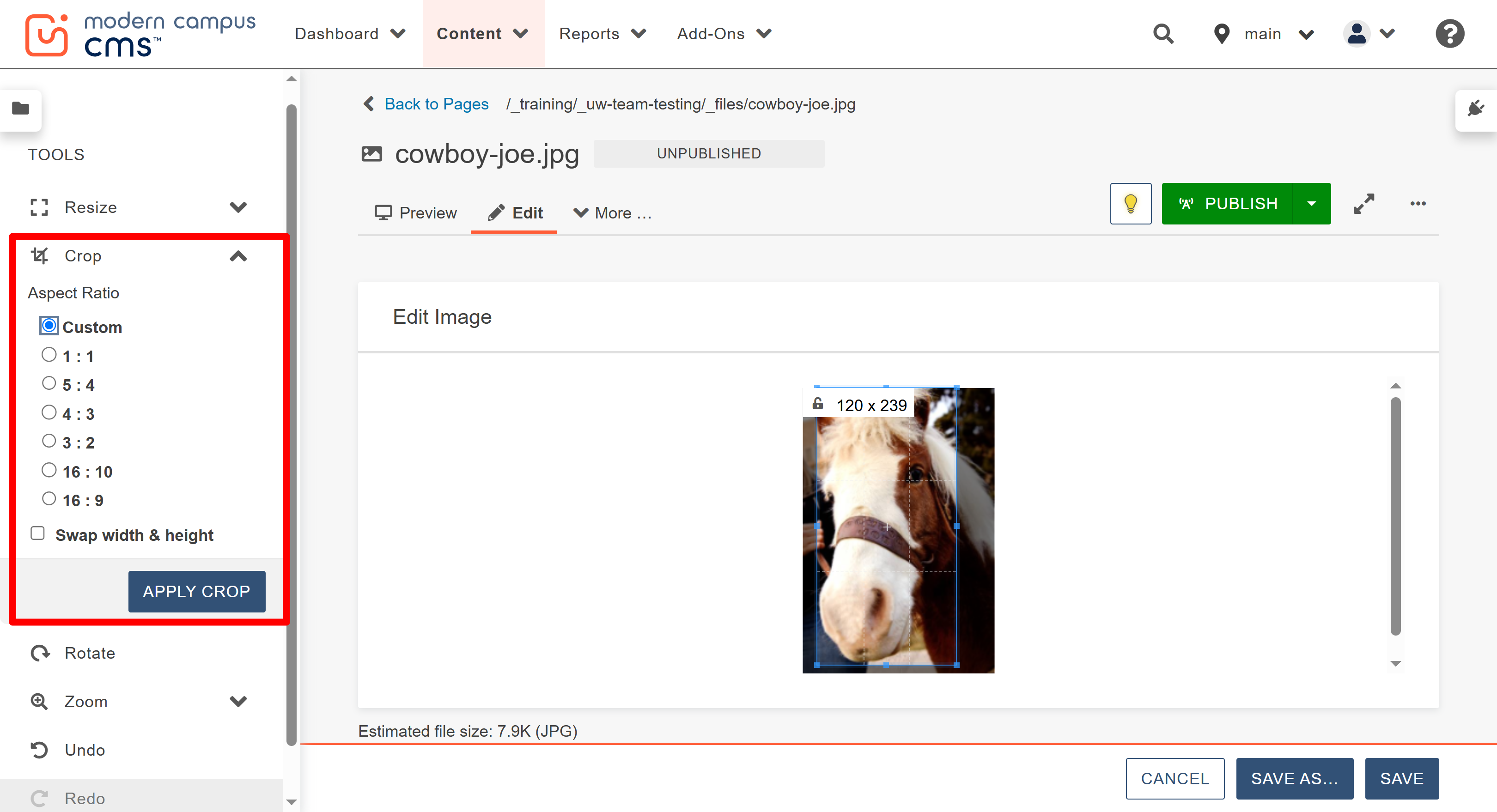 cropping images step 1 screenshot