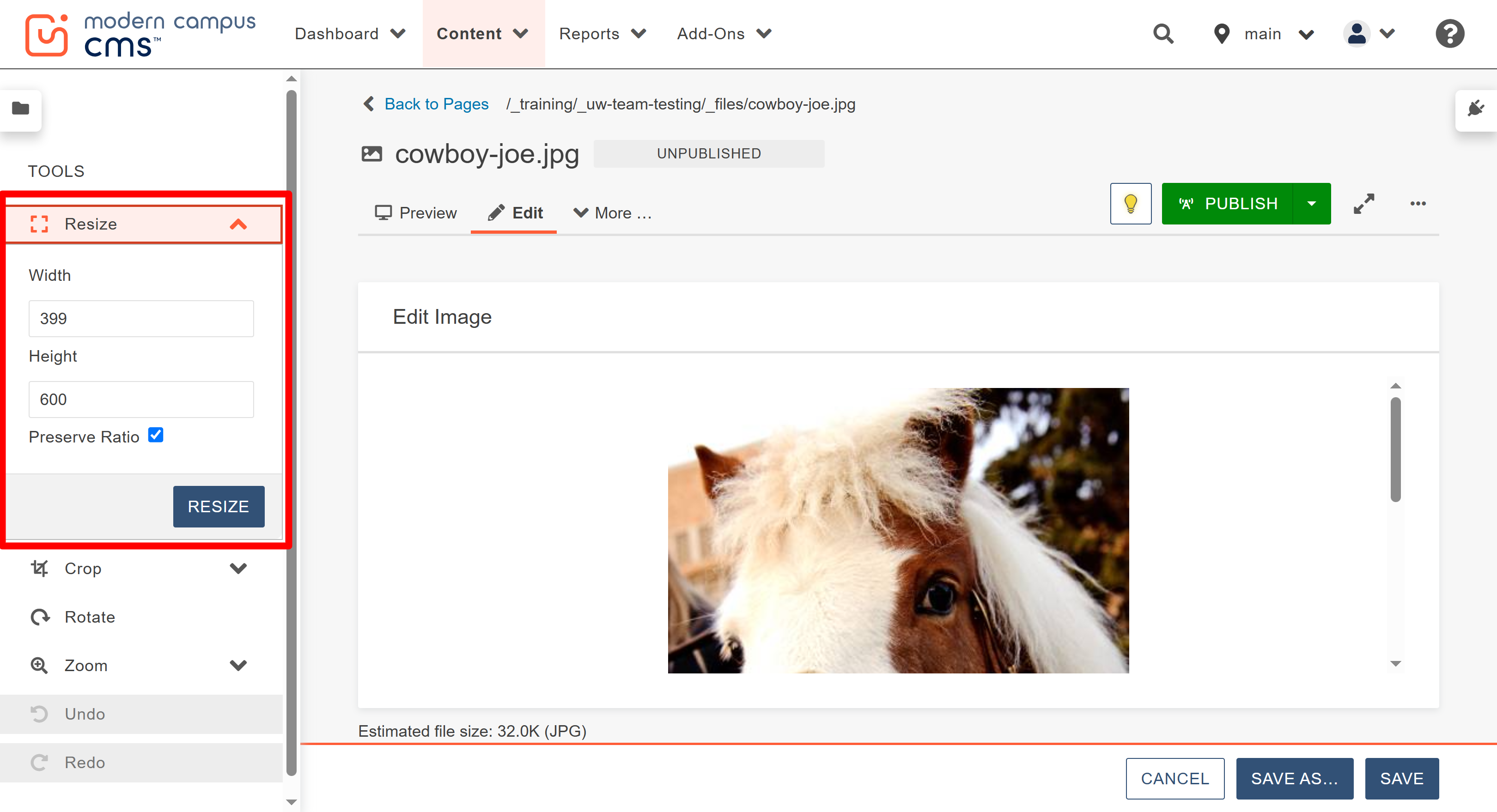 resizing images step 2 screenshot