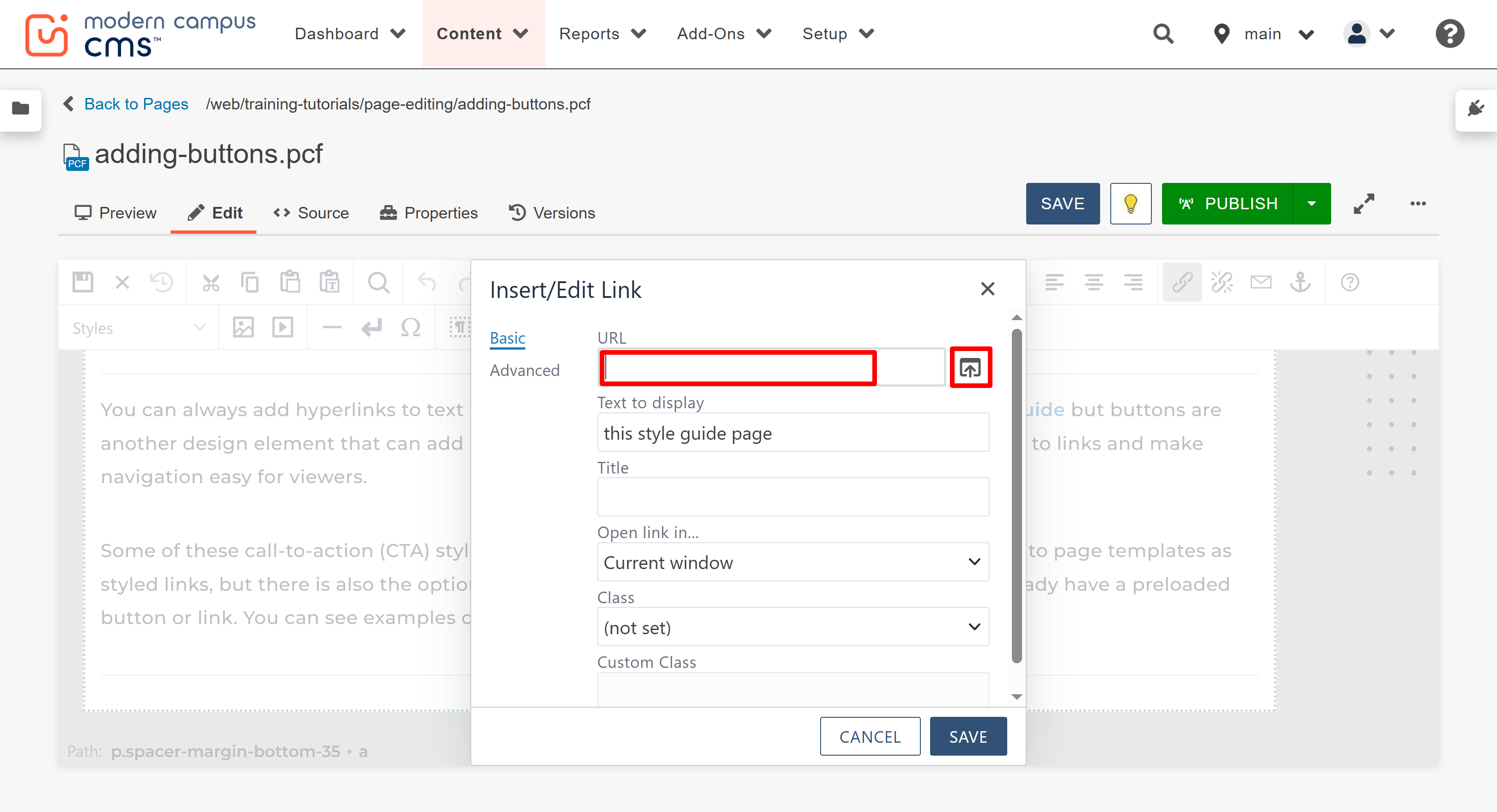 screenshot of step 4, the Insert/edit link window