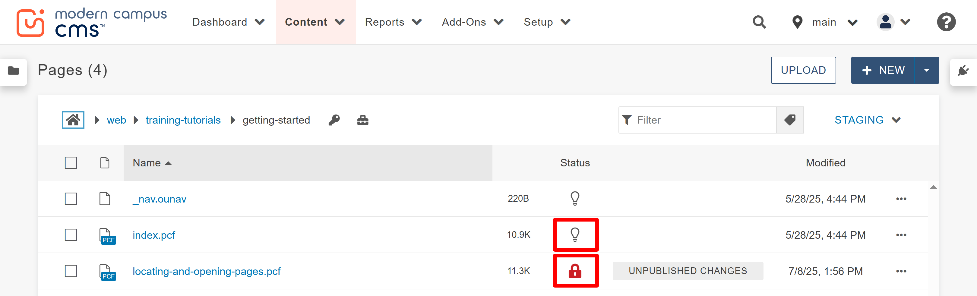 Locating pages step 3 page status screenshot