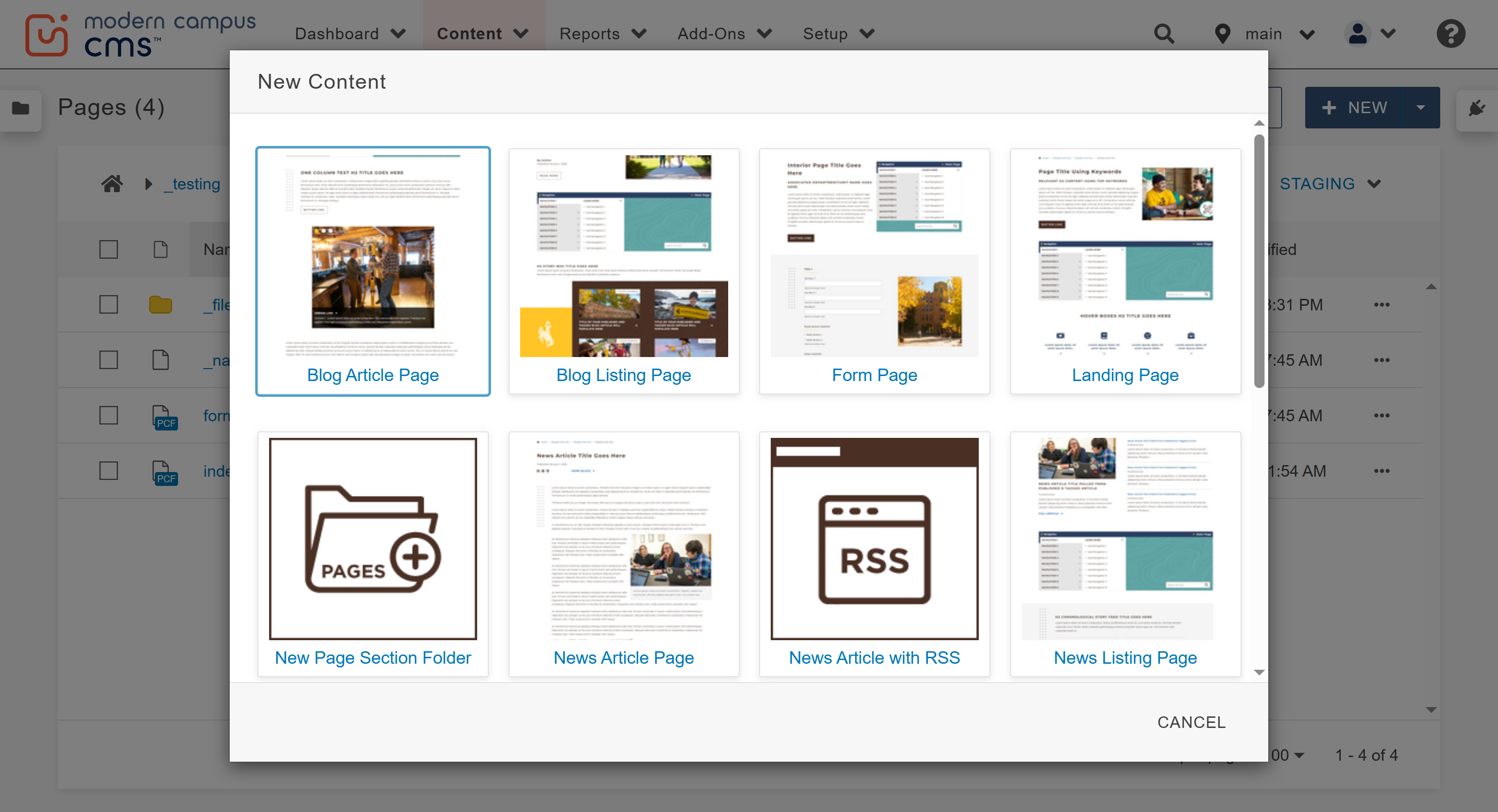 Step 2 of creating a new page