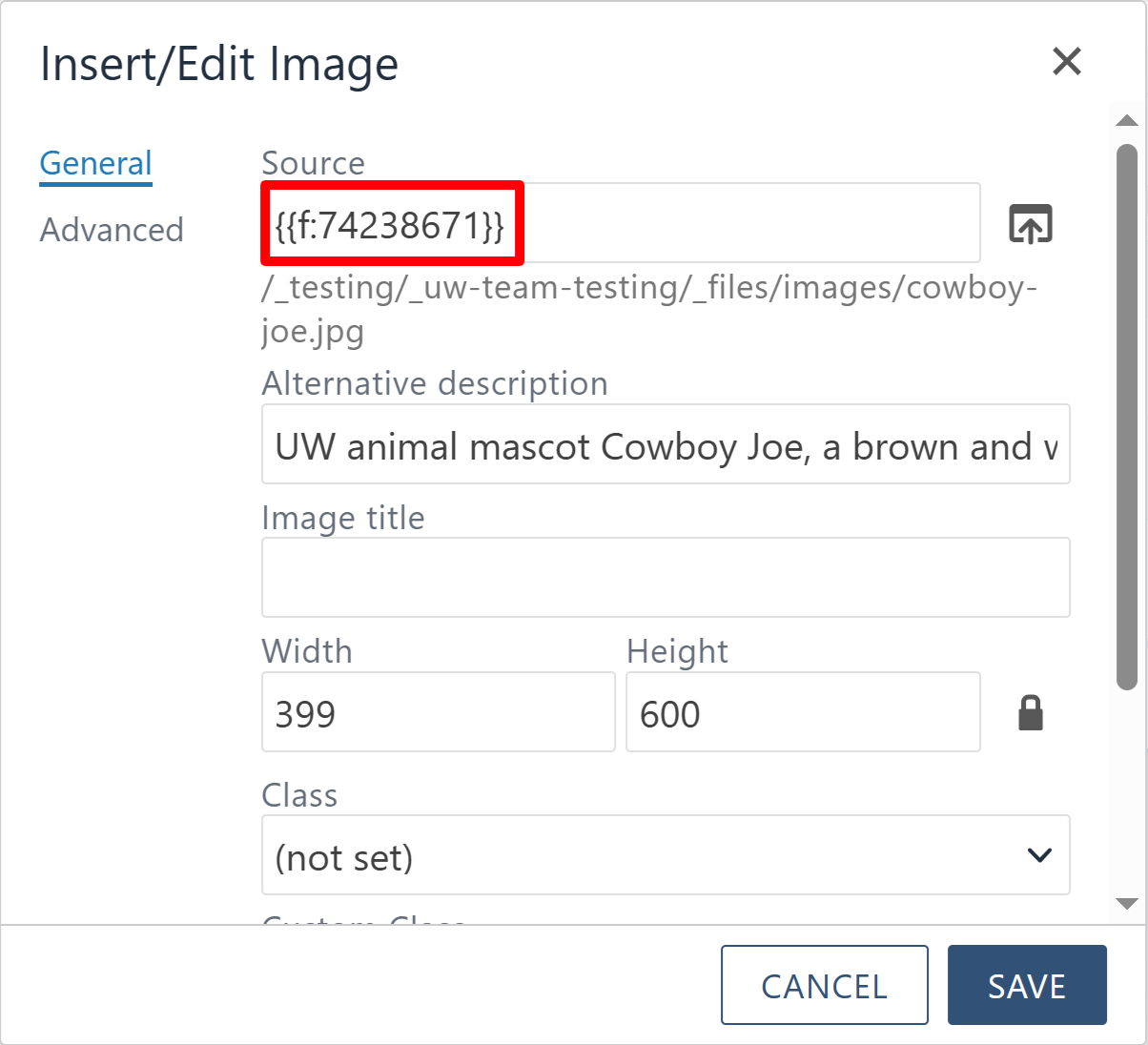 A link dialogue box with a circled ID depicting a link to a page.
