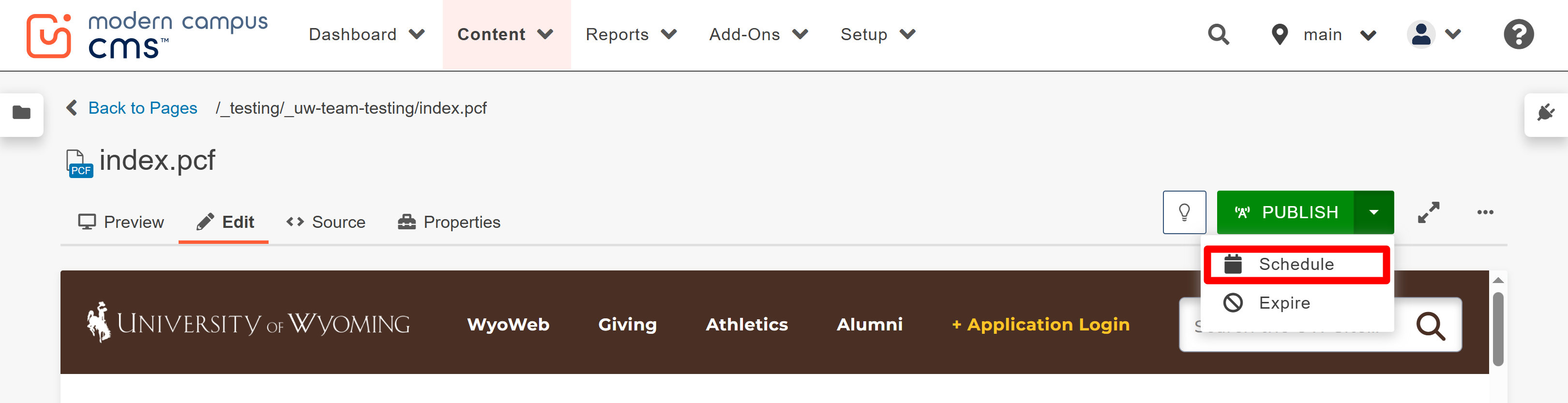 schedule publish step 1 screenshot