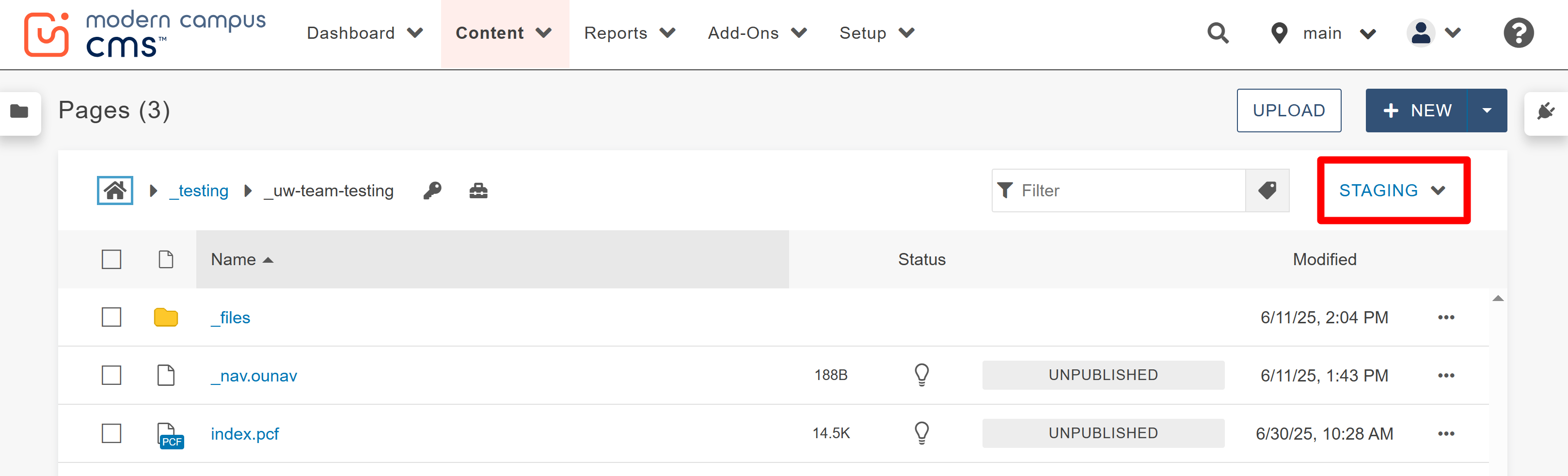 staging vs. production step 1 screenshot