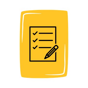 A checklist and pencil icon on a yellow background