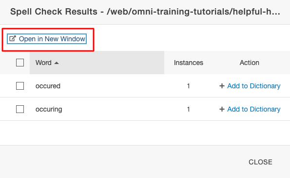 Screenshot to open spelling errors in a new window