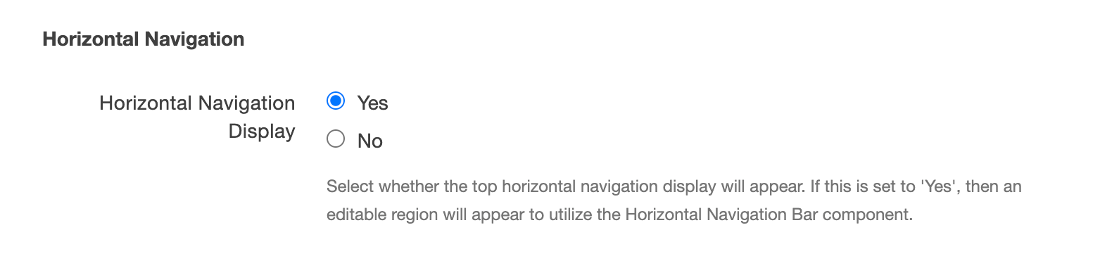 Screenshot of Horizontal Navigation Display option in page Parameters