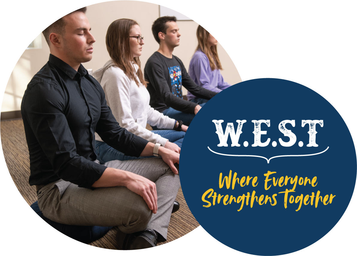 WEST: Where Everyone Strengthens Together with people doing yoga
